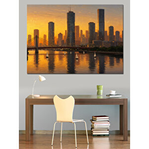 Gün Batımı Şehir Manzarası Dekoratif Kanvas - Mdf Ahşap Tablo 35x50 cm