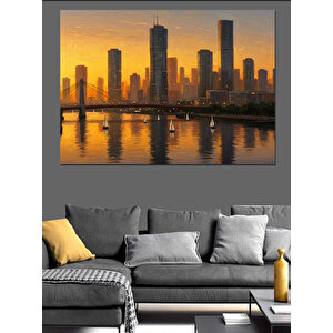 Gün Batımı Şehir Manzarası Dekoratif Kanvas - Mdf Ahşap Tablo