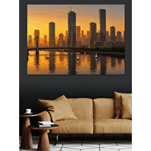 Gün Batımı Şehir Manzarası Dekoratif Kanvas - Mdf Ahşap Tablo