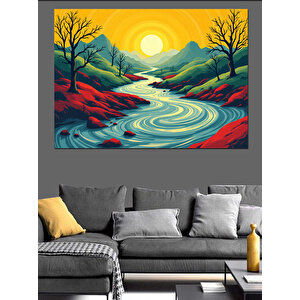 Renkli Nehir Manzarası Dekoratif Kanvas - Mdf Ahşap Tablo 100x140 cm