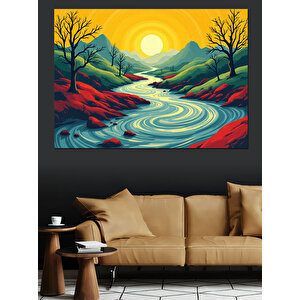 Renkli Nehir Manzarası Dekoratif Kanvas - Mdf Ahşap Tablo
