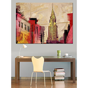 Renkli Şehir Manzara Dekoratif Kanvas - Mdf Ahşap Tablo 70x100 cm