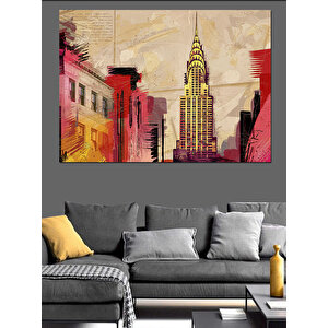 Renkli Şehir Manzara Dekoratif Kanvas - Mdf Ahşap Tablo 70x100 cm