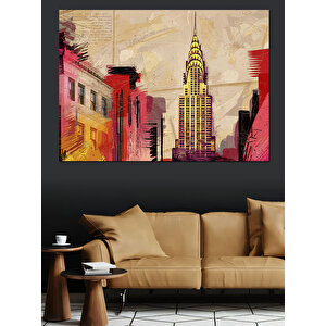 Renkli Şehir Manzara Dekoratif Kanvas - Mdf Ahşap Tablo 70x100 cm