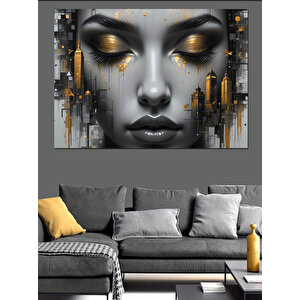 Altın Şehirli Kadın Portresi Dekoratif Kanvas - Mdf Ahşap Tablo 70x100 cm