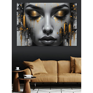 Altın Şehirli Kadın Portresi Dekoratif Kanvas - Mdf Ahşap Tablo 70x100 cm