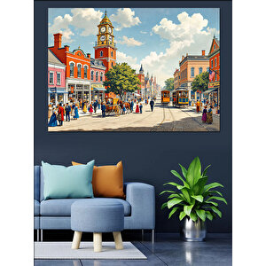Renkli Şehir Meydanı Dekoratif Kanvas - Mdf Ahşap Tablo