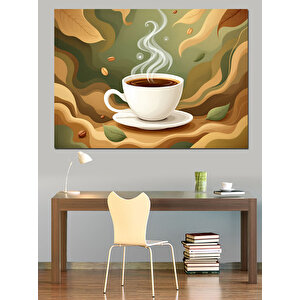 Buharlı Sıcak Kahve Dekoratif Kanvas - Mdf Ahşap Tablo 70x100 cm
