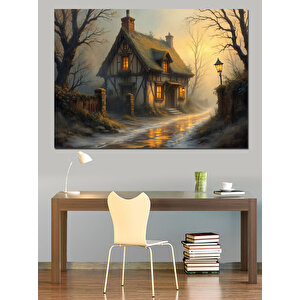 Sisli Ormanda Masal Evi Dekoratif Kanvas - Mdf Ahşap Tablo 50x70 cm
