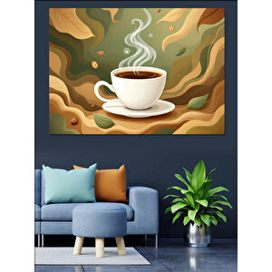 Buharlı Sıcak Kahve Dekoratif Kanvas - Mdf Ahşap Tablo