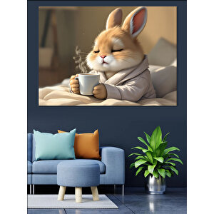 Kahve İçen Tavşan Dekoratif Kanvas - Mdf Ahşap Tablo 35x50 cm