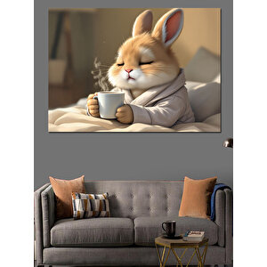 Kahve İçen Tavşan Dekoratif Kanvas - Mdf Ahşap Tablo 35x50 cm