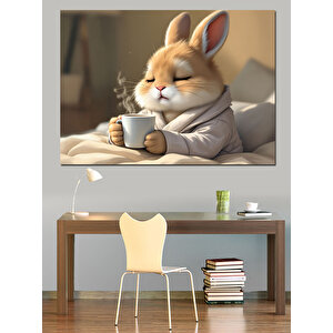 Kahve İçen Tavşan Dekoratif Kanvas - Mdf Ahşap Tablo 35x50 cm