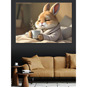 Kahve İçen Tavşan Dekoratif Kanvas - Mdf Ahşap Tablo
