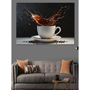 Kahve Sıçramalı Beyaz Fincan Dekoratif Kanvas - Mdf Ahşap Tablo 100x140 cm