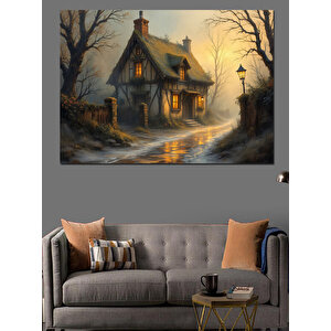 Sisli Ormanda Masal Evi Dekoratif Kanvas - Mdf Ahşap Tablo 35x50 cm