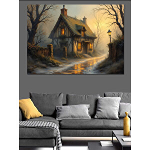 Sisli Ormanda Masal Evi Dekoratif Kanvas - Mdf Ahşap Tablo 35x50 cm