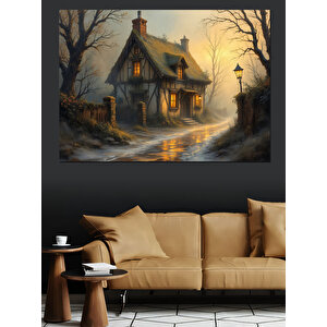 Sisli Ormanda Masal Evi Dekoratif Kanvas - Mdf Ahşap Tablo
