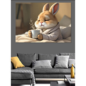 Kahve İçen Tavşan Dekoratif Kanvas - Mdf Ahşap Tablo