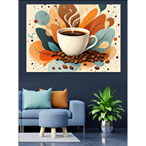 Kremli Kahve Çizimi Dekoratif Kanvas - Mdf Ahşap Tablo 35x50 cm
