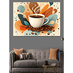 Kremli Kahve Çizimi Dekoratif Kanvas - Mdf Ahşap Tablo