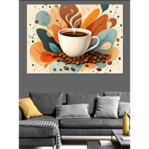 Kremli Kahve Çizimi Dekoratif Kanvas - Mdf Ahşap Tablo 100x140 cm