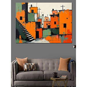 Soyut Turuncu Şehir Dekoratif Kanvas - Mdf Ahşap Tablo 100x140 cm