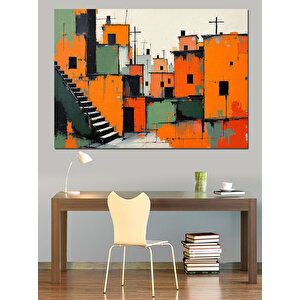 Soyut Turuncu Şehir Dekoratif Kanvas - Mdf Ahşap Tablo 70x100 cm