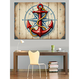 Çapa Ve Pusula İllüstrasyonu Dekoratif Kanvas - Mdf Ahşap Tablo 100x140 cm