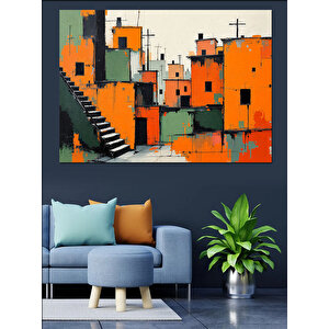 Soyut Turuncu Şehir Dekoratif Kanvas - Mdf Ahşap Tablo 50x70 cm