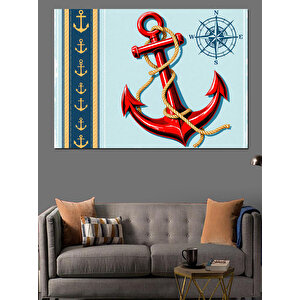 Çapa İllüstrasyonu Mavi Zemin Dekoratif Kanvas - Mdf Ahşap Tablo 25x35 cm