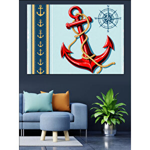 Çapa İllüstrasyonu Mavi Zemin Dekoratif Kanvas - Mdf Ahşap Tablo