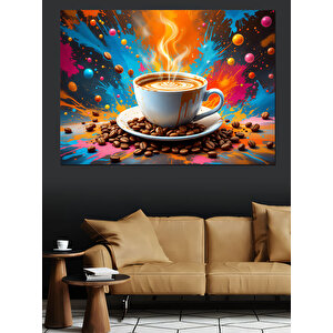 Sıçrayan Fincan Kahve Deseni Dekoratif Kanvas - Mdf Ahşap Tablo