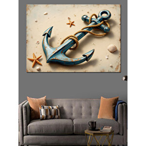 Denizci Çapası Ve Kum Dekoratif Kanvas - Mdf Ahşap Tablo 50x70 cm