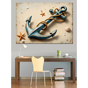 Denizci Çapası Ve Kum Dekoratif Kanvas - Mdf Ahşap Tablo 50x70 cm