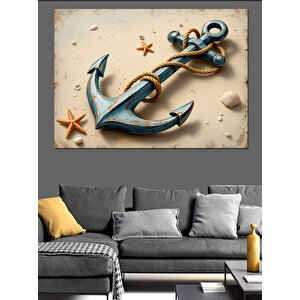 Denizci Çapası Ve Kum Dekoratif Kanvas - Mdf Ahşap Tablo 50x70 cm