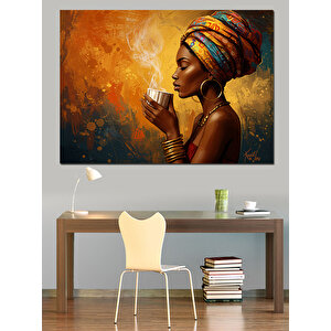 Sarı Küpeli Kahve Kadın Dekoratif Kanvas - Mdf Ahşap Tablo 50x70 cm