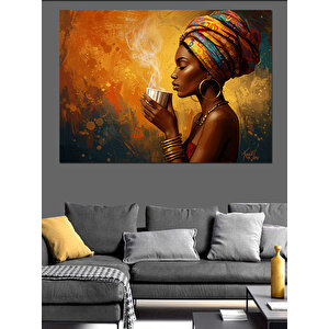 Sarı Küpeli Kahve Kadın Dekoratif Kanvas - Mdf Ahşap Tablo 50x70 cm