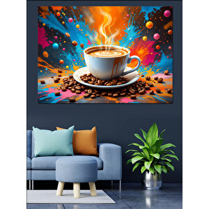 Sıçrayan Fincan Kahve Deseni Dekoratif Kanvas - Mdf Ahşap Tablo 100x140 cm