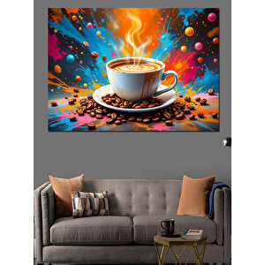 Sıçrayan Fincan Kahve Deseni Dekoratif Kanvas - Mdf Ahşap Tablo 100x140 cm