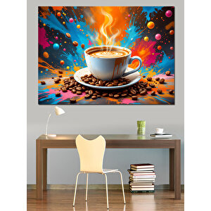 Sıçrayan Fincan Kahve Deseni Dekoratif Kanvas - Mdf Ahşap Tablo 100x140 cm