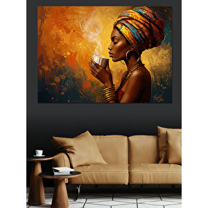 Sarı Küpeli Kahve Kadın Dekoratif Kanvas - Mdf Ahşap Tablo 35x50 cm