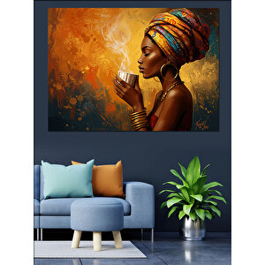 Sarı Küpeli Kahve Kadın Dekoratif Kanvas - Mdf Ahşap Tablo