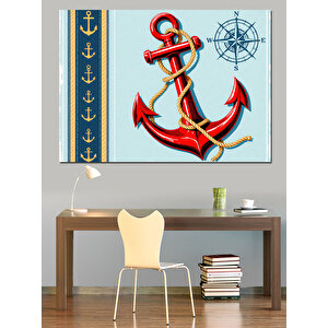 Çapa İllüstrasyonu Mavi Zemin Dekoratif Kanvas - Mdf Ahşap Tablo 35x50 cm