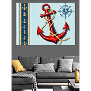 Çapa İllüstrasyonu Mavi Zemin Dekoratif Kanvas - Mdf Ahşap Tablo 35x50 cm