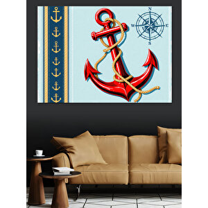 Çapa İllüstrasyonu Mavi Zemin Dekoratif Kanvas - Mdf Ahşap Tablo