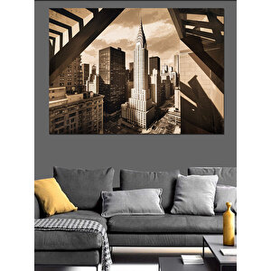 Sepya Tonlu Şehir Manzarası Dekoratif Kanvas - Mdf Ahşap Tablo 35x50 cm