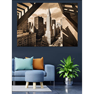 Sepya Tonlu Şehir Manzarası Dekoratif Kanvas - Mdf Ahşap Tablo