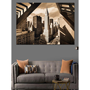 Sepya Tonlu Şehir Manzarası Dekoratif Kanvas - Mdf Ahşap Tablo