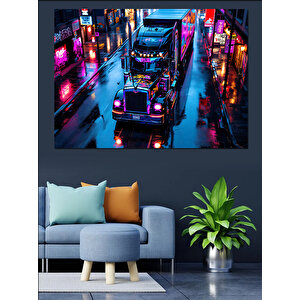 Neon Işıklar Ve Gece Şehri Dekoratif Kanvas - Mdf Ahşap Tablo 35x50 cm